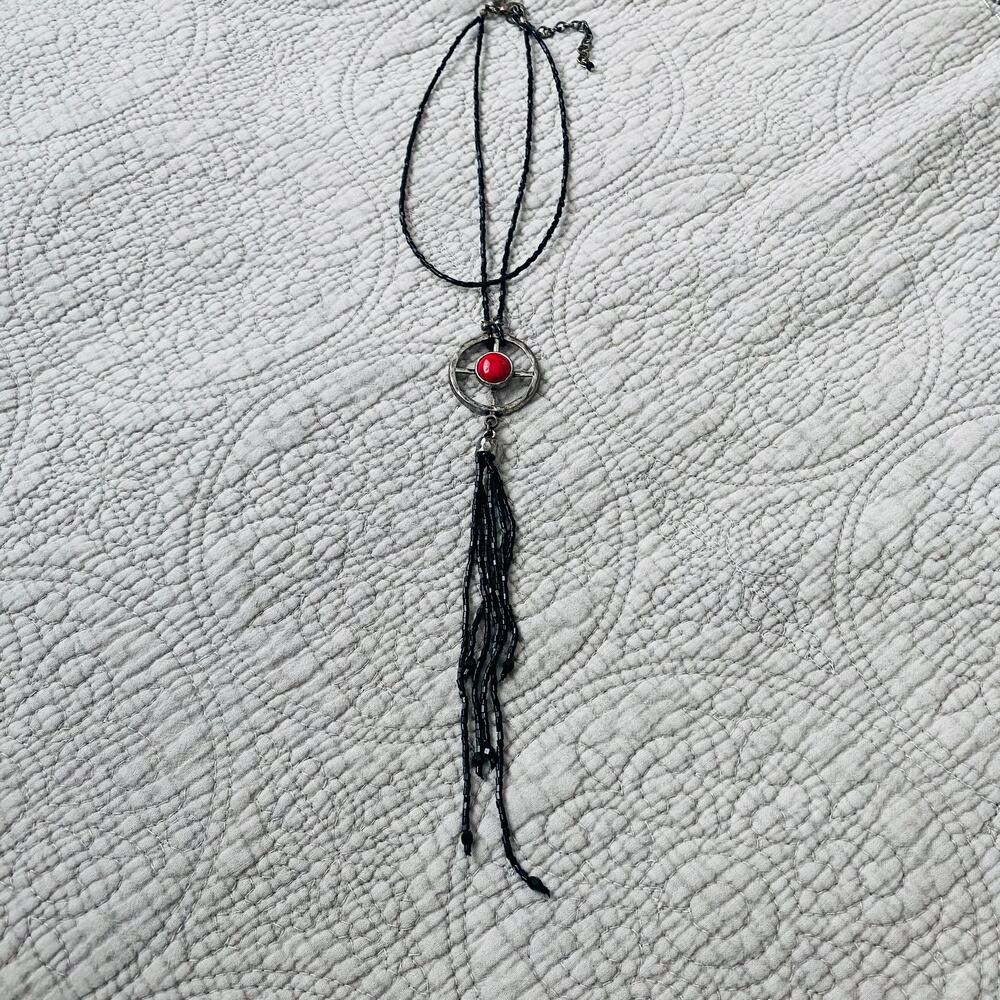 Chico's black beaded double tasseled necklace